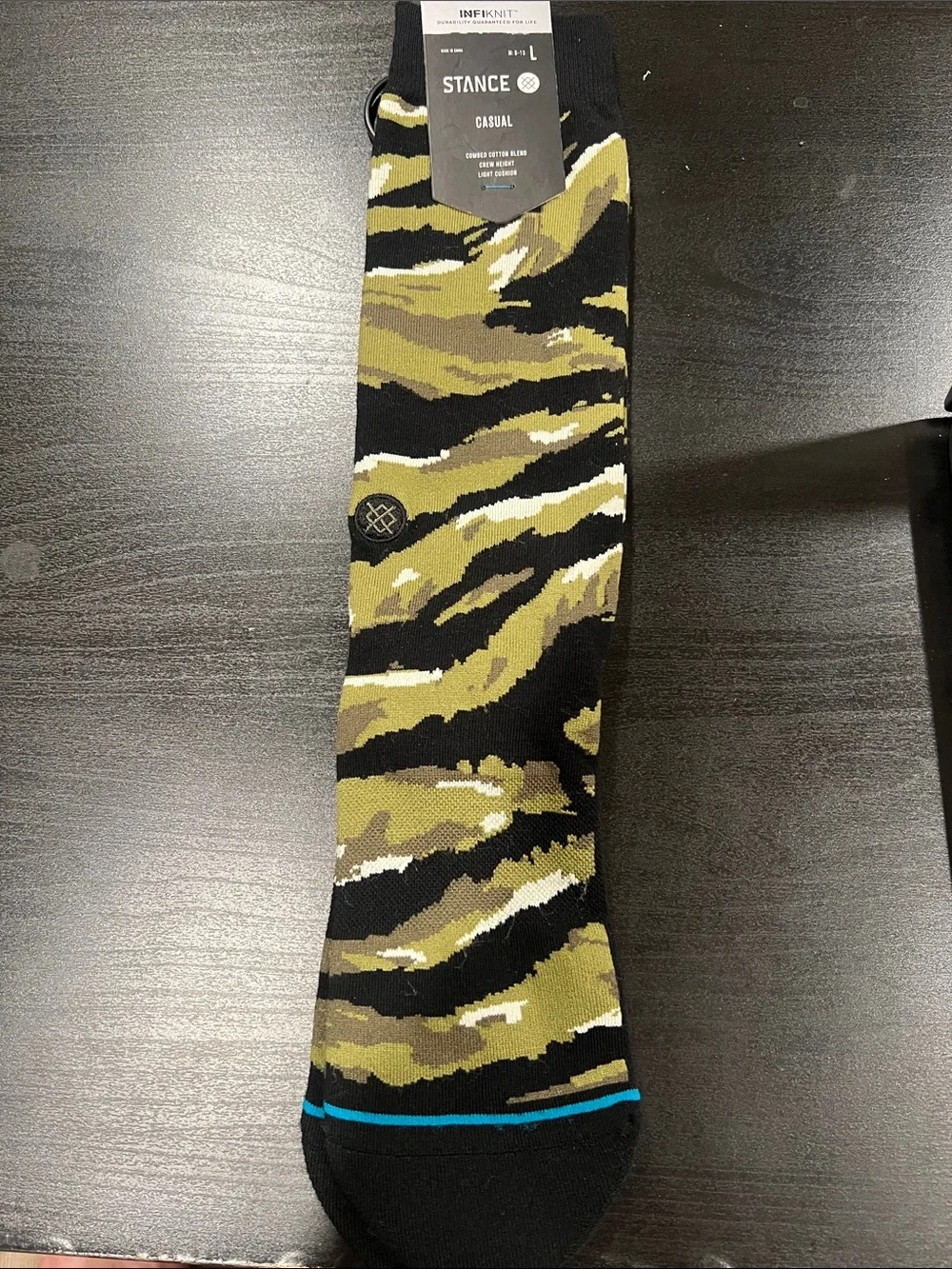 Stance Olive Camo Crew Socks with Black & Blue Accent